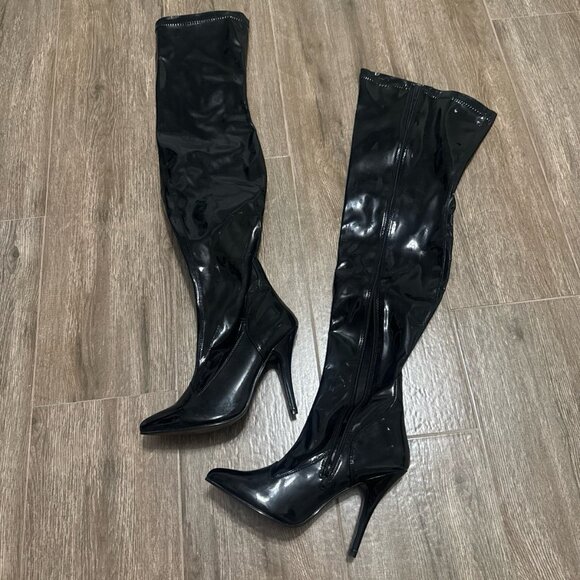 Pleaser Seduce-3000 Patent Knee-High Boots Gloss Leather Tight Over the knee 9 - Picture 1 of 11